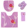 4-Piece Pink Toilet Mat Set (Toilet Mat + Adhesive Lid Cover + Slippers + Paper Holder Cover) by Oka Etoff, Nordic Design, Tria