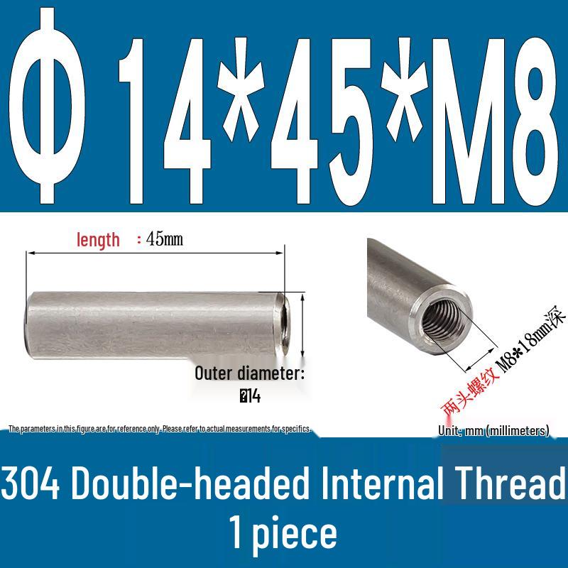 Stainless Steel 304 Double-Ended Threaded Cylindrical Guide Pin with Dual-End Holes