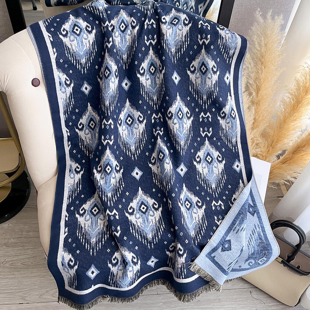 New Women Imitation Cashmere Two-Side Plaid Horse Print Scarf Soft Warm Pashmina Shawl Autumn Winter Coldproof Windproof Blanket