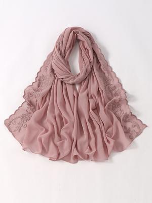 Elegant Women Beach Silk Scarf Solid Embroidery Floral Wrap Shawl Lady Sunscreen Bandanas Hijab Scarve Pareo Headscarf Casual
