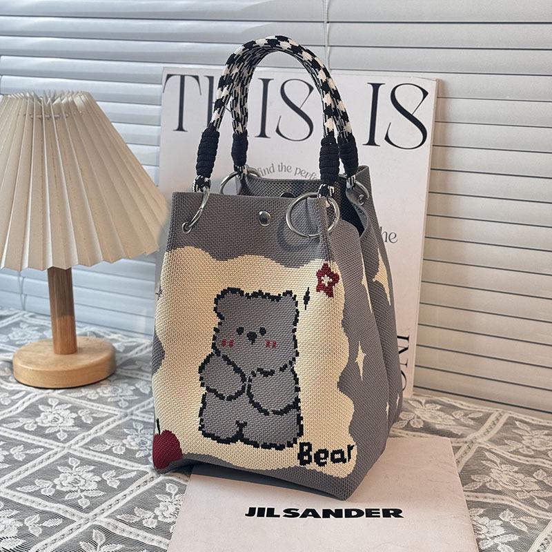 Handtasche mit großer Kapazität im japanischen und koreanischen Strickstil - Tragbare, pendlerfreundliche Tragetasche mit einem kleinen quadratischen Design für diverse Gegenstände