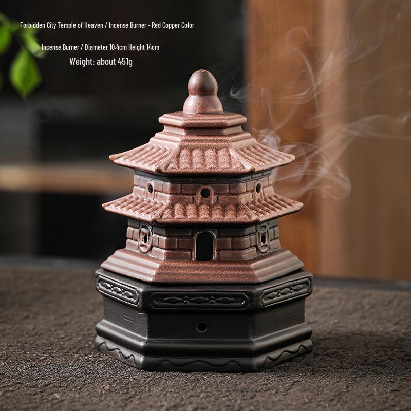 Compact Zen-Inspired Ceramic Incense Burner and Holder in Black Pottery
