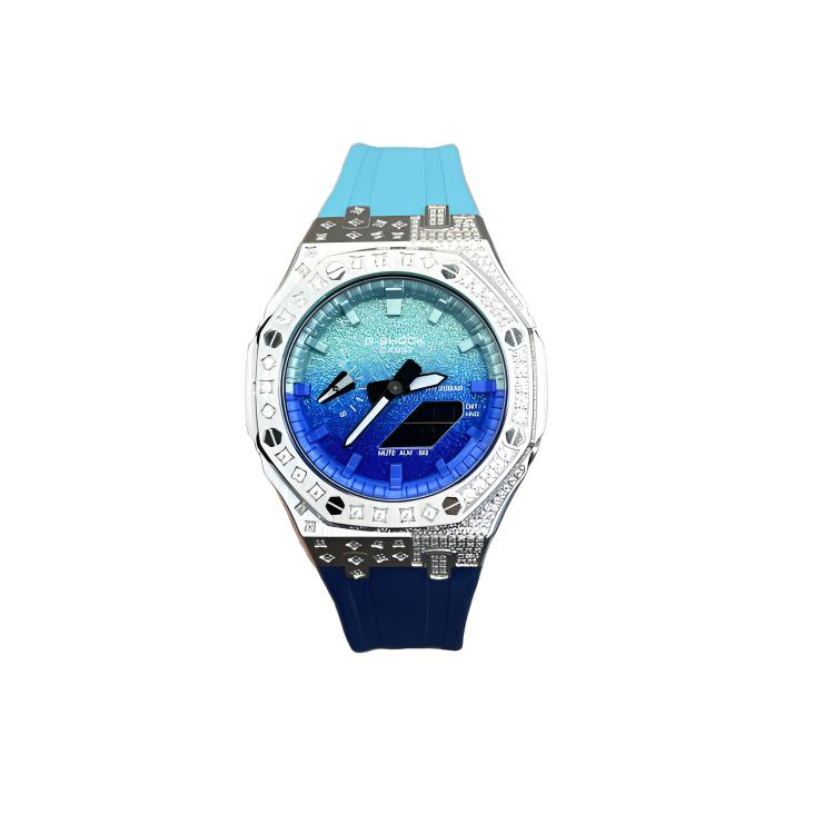 CASIO Custom Collection Quartz Movement Fluoroelastomer Strap Watch Unisex Blue Dial GA2100-7A(Watch6--)