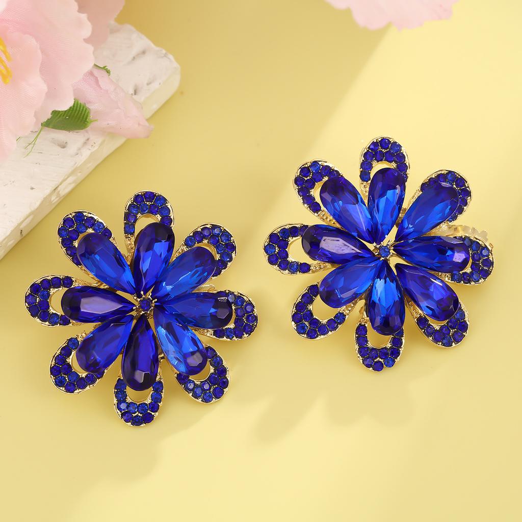 Luxury Sparkling Rhinestone Flower Earrings For Women Exaggerated Fashion Wedding Party Bride Jewelry