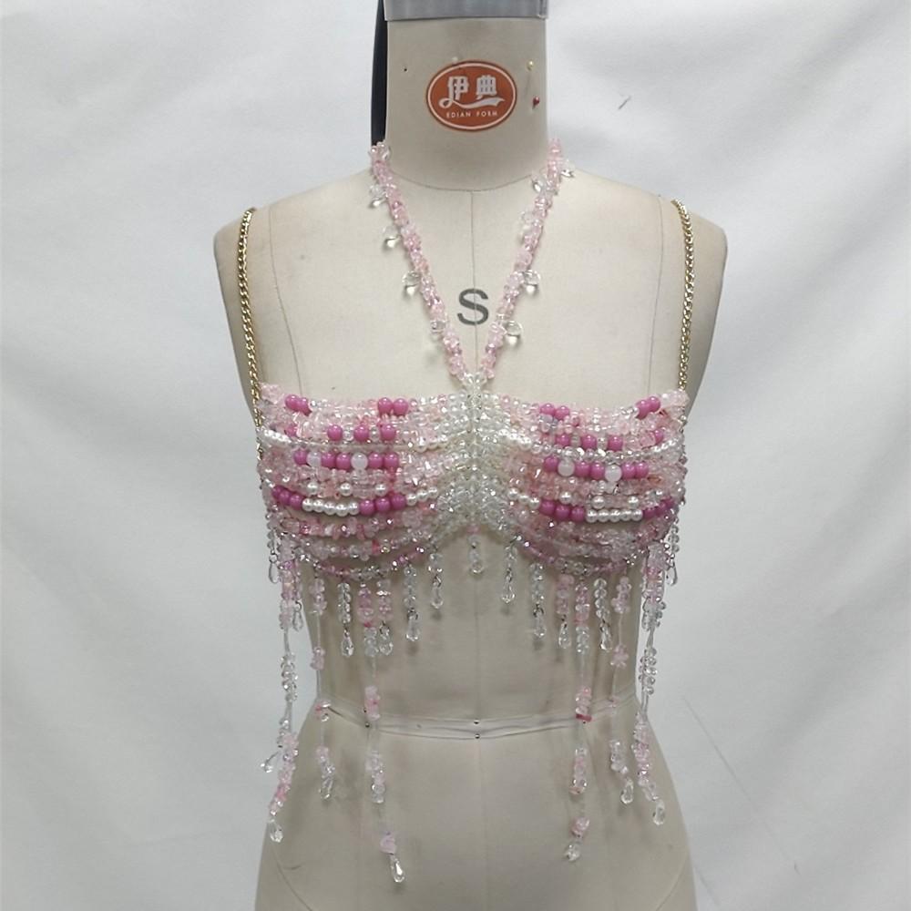Costume da festa con frange di perline rosa