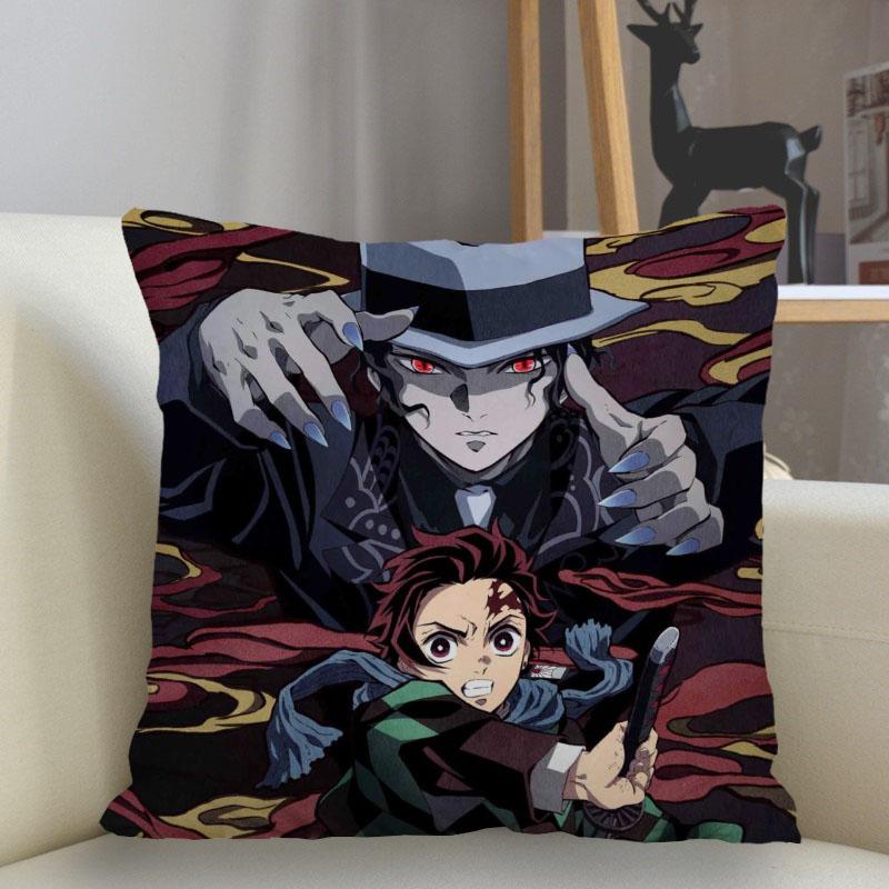 Funda de Almohada 45x45cm Poliéster Demon Slayer Decoración Sofá Funda de Cojín Funda de Almohada Decoración Hogar