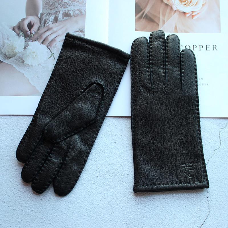 Touch Screen Genuine Leather Deer Skin Gloves For Women Retro Style Autumn and Winter Driving Warm Motorcycle Riding Gloves