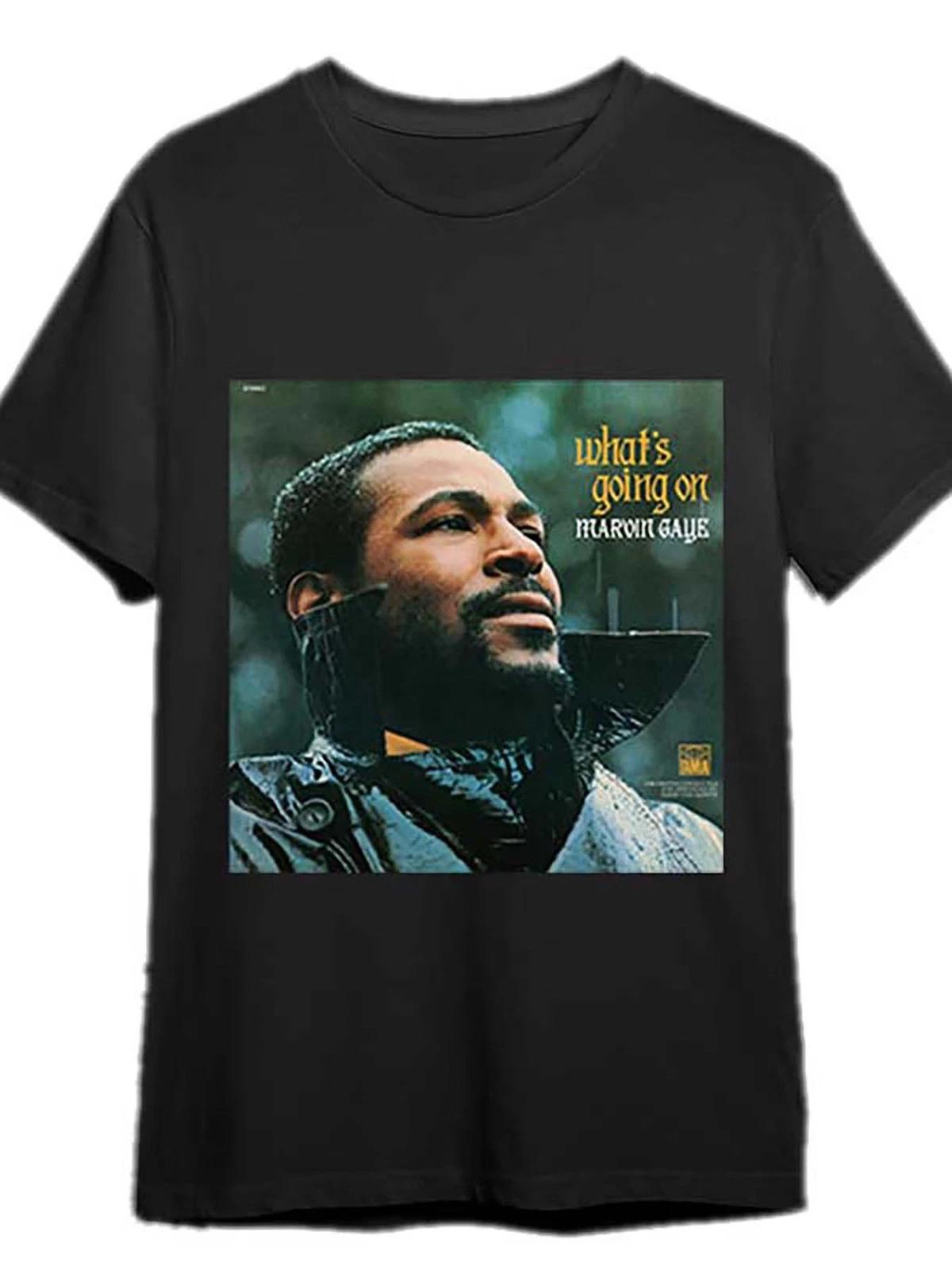 1pc Men S Marvin Gaye  What S Going On  Graphic T-Shirt - Casual Black Cotton Te L