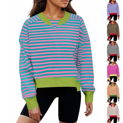 Moletom colorblock feminino manga comprida gola redonda casual confortável solto moletom feminino leve