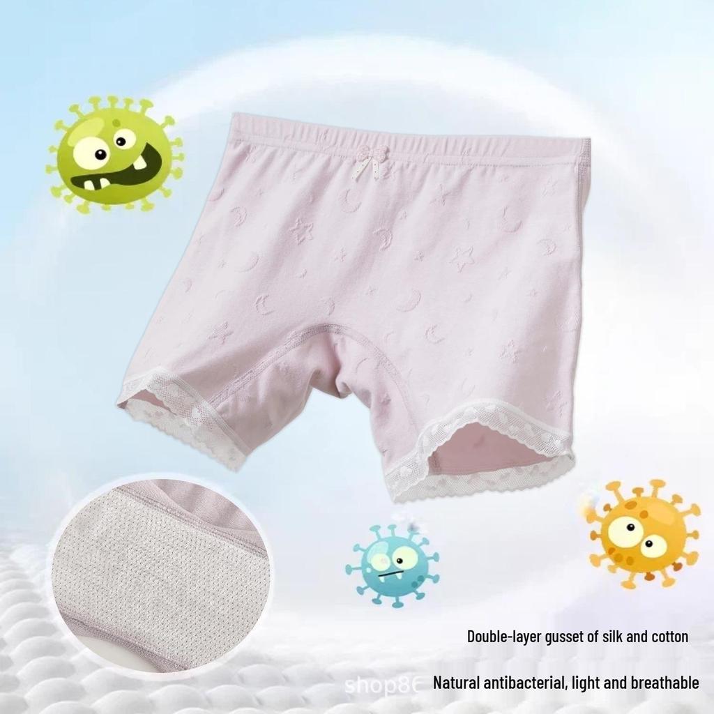 Girls' 2-in-1 Safety Shorts: Class A Antibacterial, Breathable Summer Underwear, Anti-Exposure Base Layer.