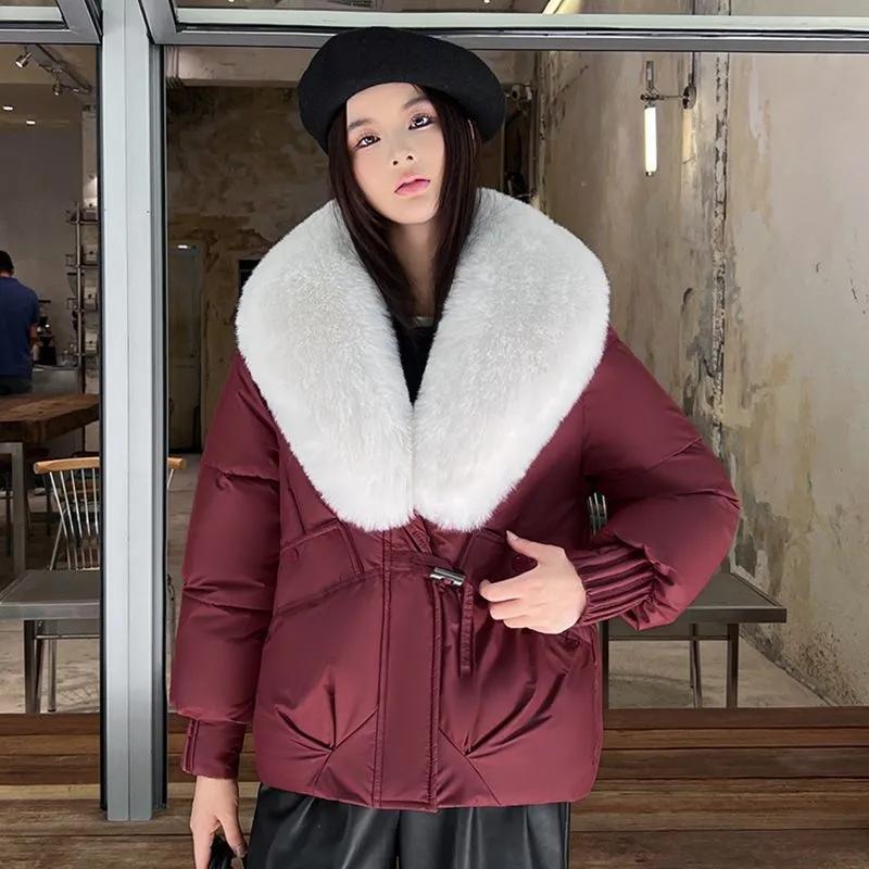 Veste d'hiver épaisse en coton avec grand col en fourrure pour femme, manteau ample type pain, manteau en coton pour femme, vêtements d'extérieur d'hiver