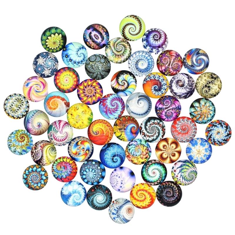 100Pcs/set Flower Jewelry Round Glass Jewlery Printed Glass Cabochons Round Tiles Glass Cabochons Patches Glass Ornament