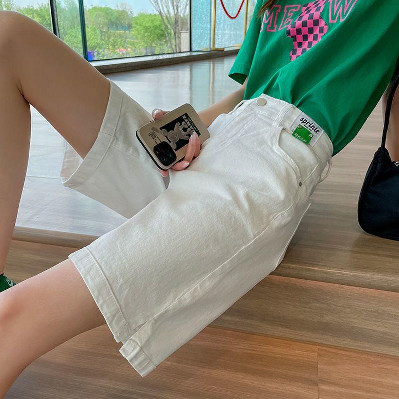 

Белые джинсовые шорты для женщин, летние, тонкие, с высокой талией, утягивающие, свободные, прямые, широкие, 5/5, модные брюки 30