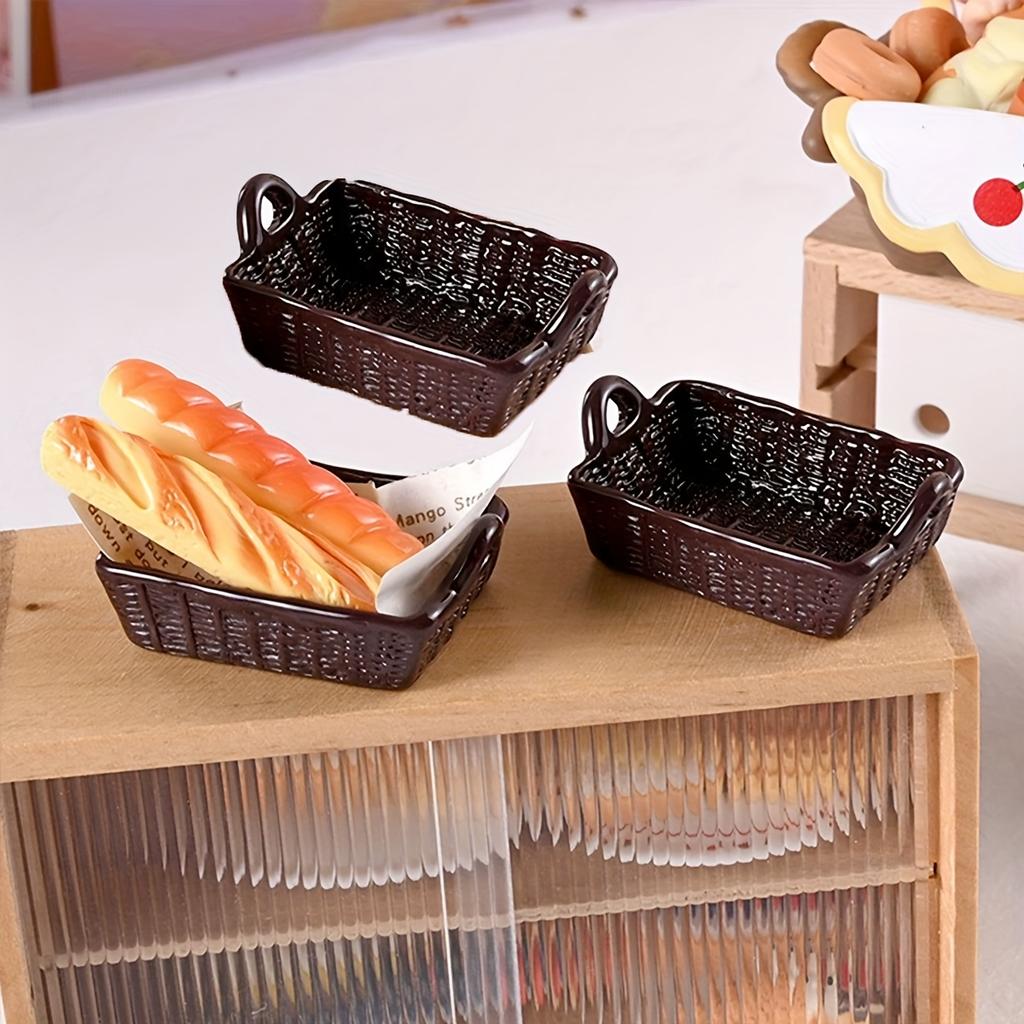 Mini Bread basket decoration, resin crafts, house decoration accessories miniature food bread basket, DIY miniature scene art project