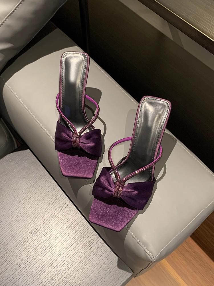 

2025 new rhinestones not tired feet champagne high heels women s stiletto sandals purple cool slippers women s summer wear 35