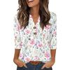 Ladies' Fashionable Casual Retro Floral Print Three-quarter Sleeve Loose V-neck Button Shirt