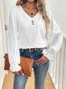 Women's V-Neck Long Sleeve Top with Decorative Buckle - Solid Color, Perfect for Spring & Summer Casual Wear.