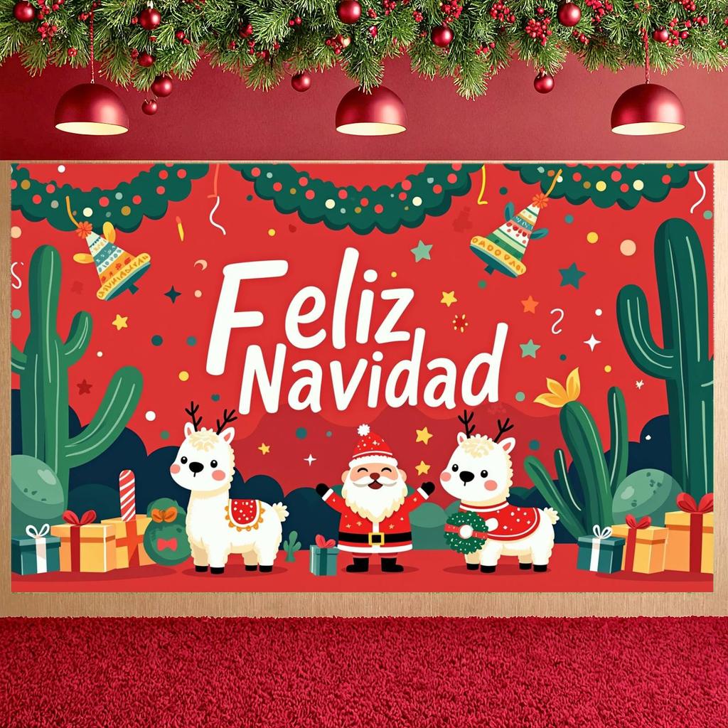 Holiday Party Banner Alpaca Design Christmas Backdrop Navidad Decor Banner Holiday Garland Christmas Banner For Holiday Event