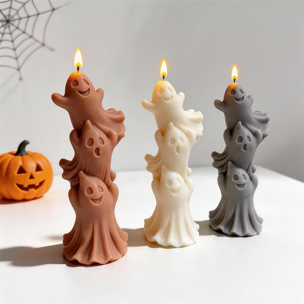 Halloween Haunting Spooky Silicone Mold Stacked Ghosts Soy Wax Candle Mold Resin Plaster Mould for Haunted House Prop Decor Gift