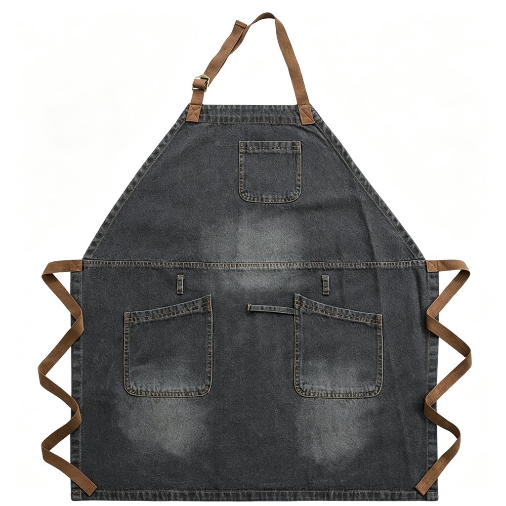 Washable Neck‑Hanging Denim Apron, Sleeveless Solid Work Apron For Cafe Barber Shop Chef Restaurant