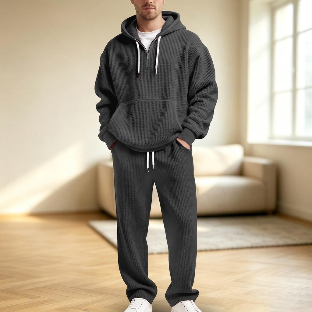Casual Two Piece Track Suit Set with Hooded Sweatshirt and Long Pants for Men Women