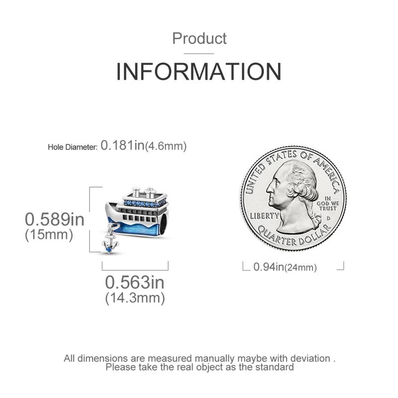 Blue Zircon Ship Charms Copper Original Beads Fit Original Charms Bracelet Beads Jewelry Fine Gifts For Women