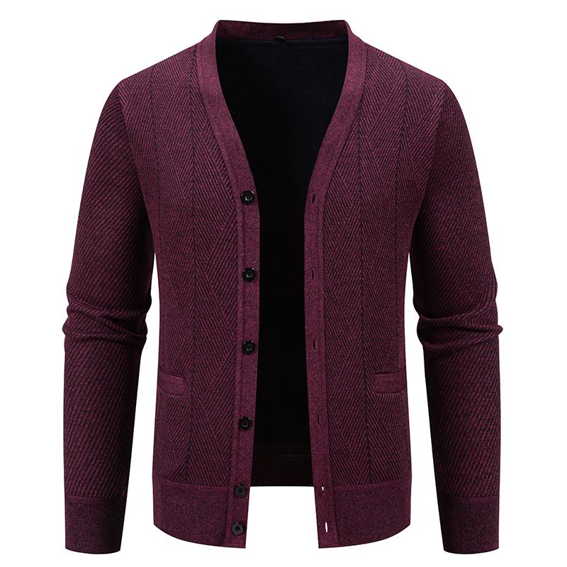 2025 Autumn Men Slim Fit Knit Sweatercoat Men Solid Color Fleece Knitted Cardigan Men Casual V-Neck Sweater Warm Outerwear