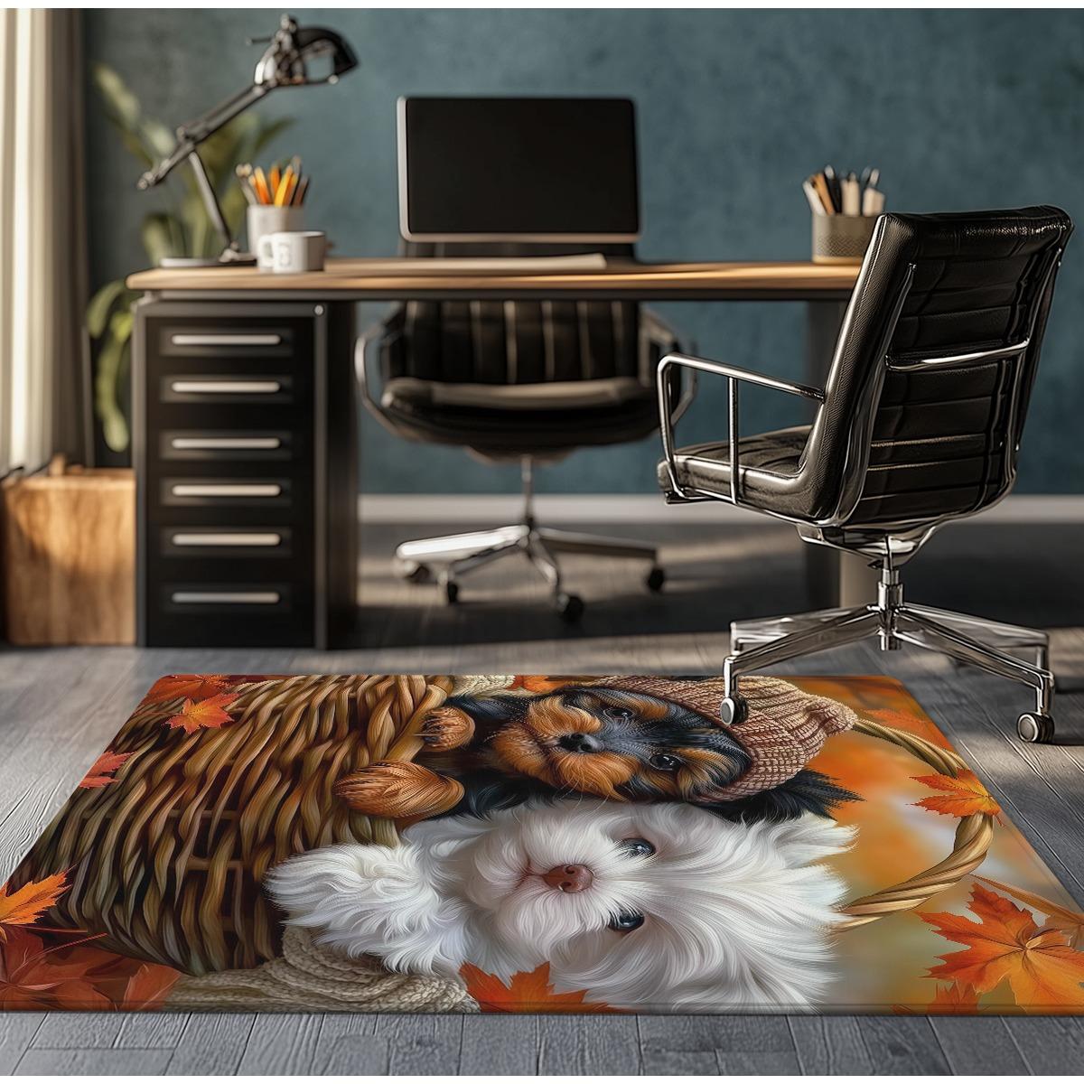 

Adorable Puppy Dog Basket Autumn Leaves Crystal Velvet Rug for Kids Room Pet Lover Home Decor Soft Non Slip Floor Mat 50cm x 80cm