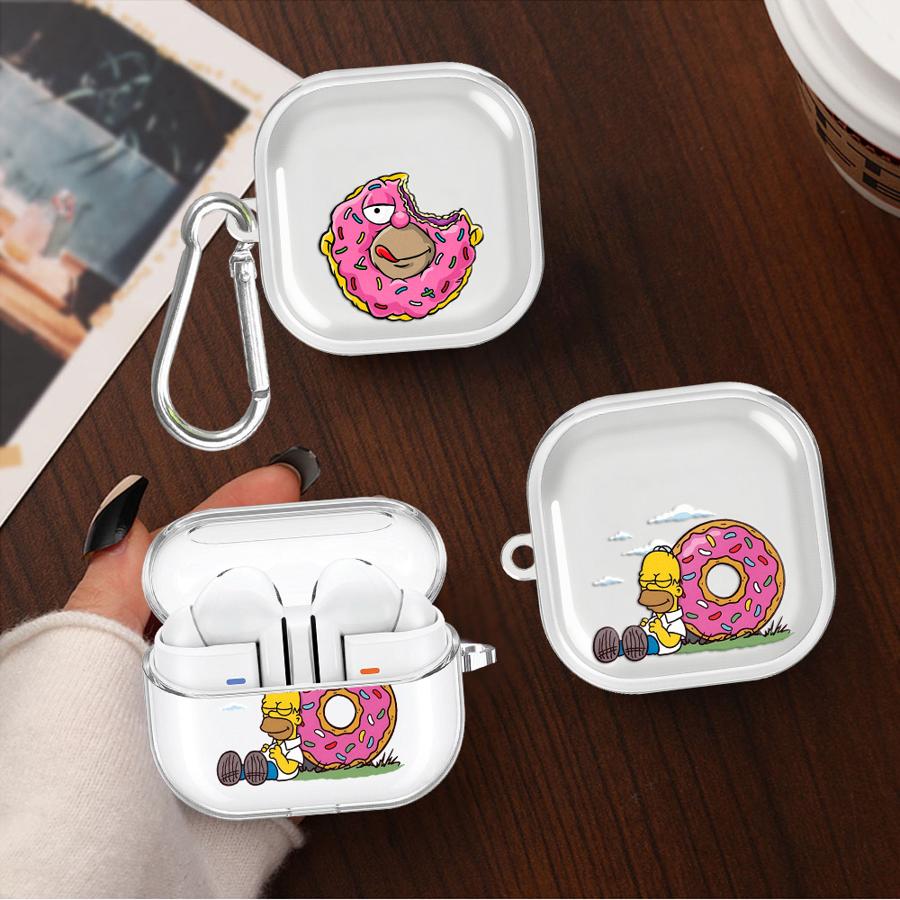 Clear Earphone Cases Cover With Hook Case For Samsung Galaxy Buds 2Pro 2 Live 4 Pro 4Pro 3 FE 3Pro Cartoon The Simpsons