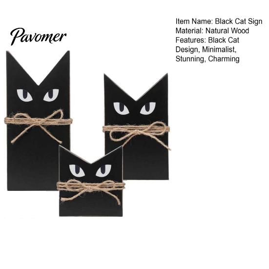 Desktop Window Display 3 Pcs Halloween Black Cat Wooden Block Sign, Vintage Table Decoration Tabletop Ornament with Burlap Rope, Rustic Farmhouse