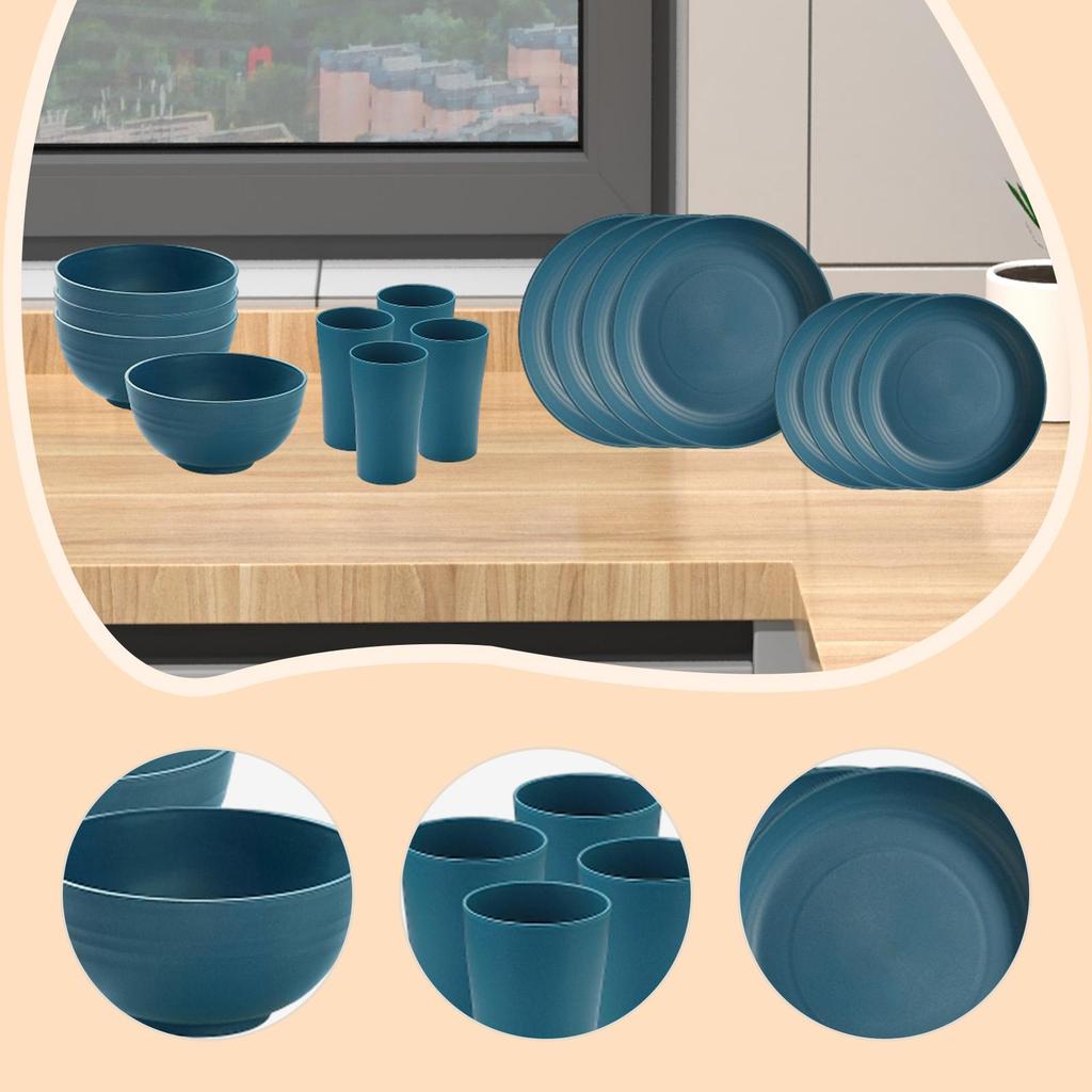 Dinnerware Sets Minimalist Service for 4 Wheat Straw PP Plates Non Breakable Cups for Outdoor Camping Home Kitchen RV Party