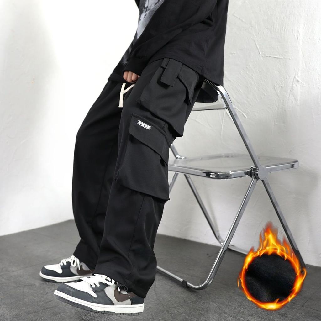 Warme Herrenhose aus Plüsch und dickem, geradem Schlauch für Herbst und Winter mit mehreren Taschen