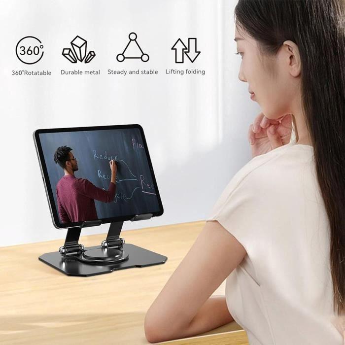 Support de Tablette Pliable, Support Rotatif 360° pour iPad-Samsung Tab-Redmi Pad, Anti-Dérapant Réglable Métal Noir