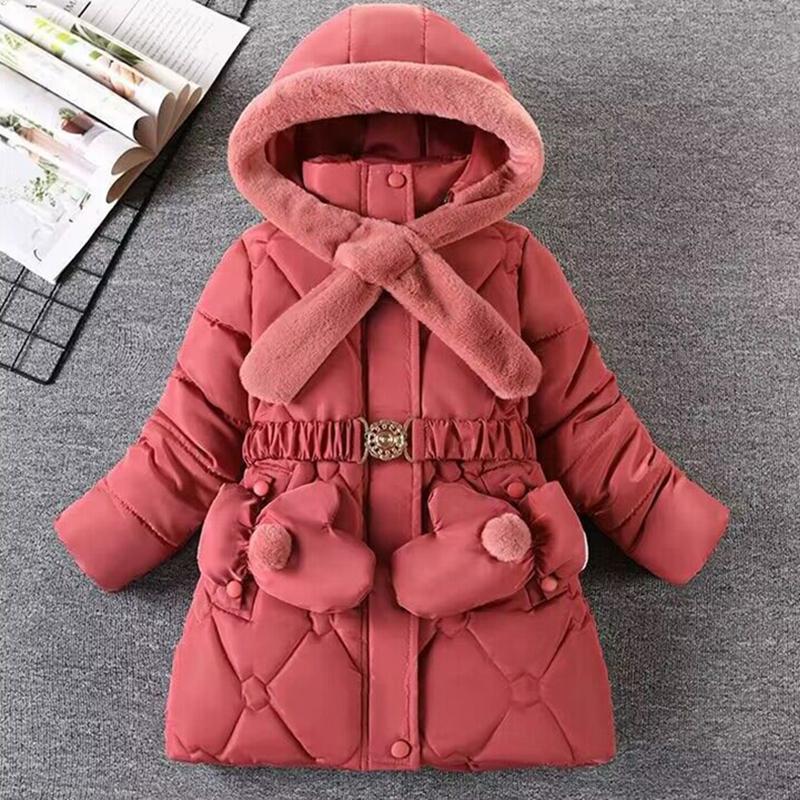 Winterjacke für Mädchen mit Pelzkragen, mittlere bis große Kinderoberbekleidung, warm halten, Prinzessinnenmantel mit Kapuze, Reißverschluss, Mädchenoberbekleidung, Kinderkleidung