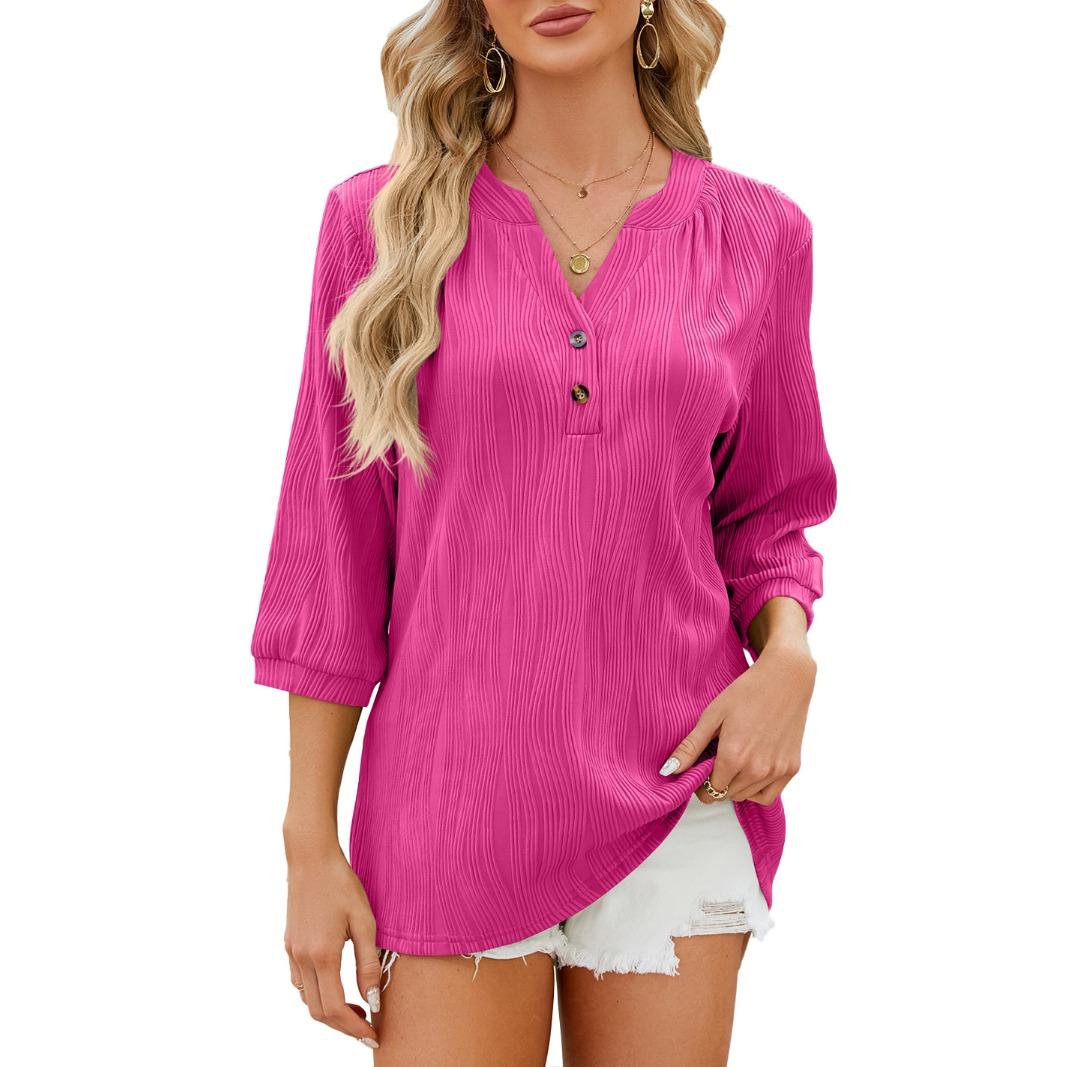 

IHUASU Весна/Лето однотонная повседневная шифоновая блузка с v-образным вырезом и пуговицами для женщин XXL