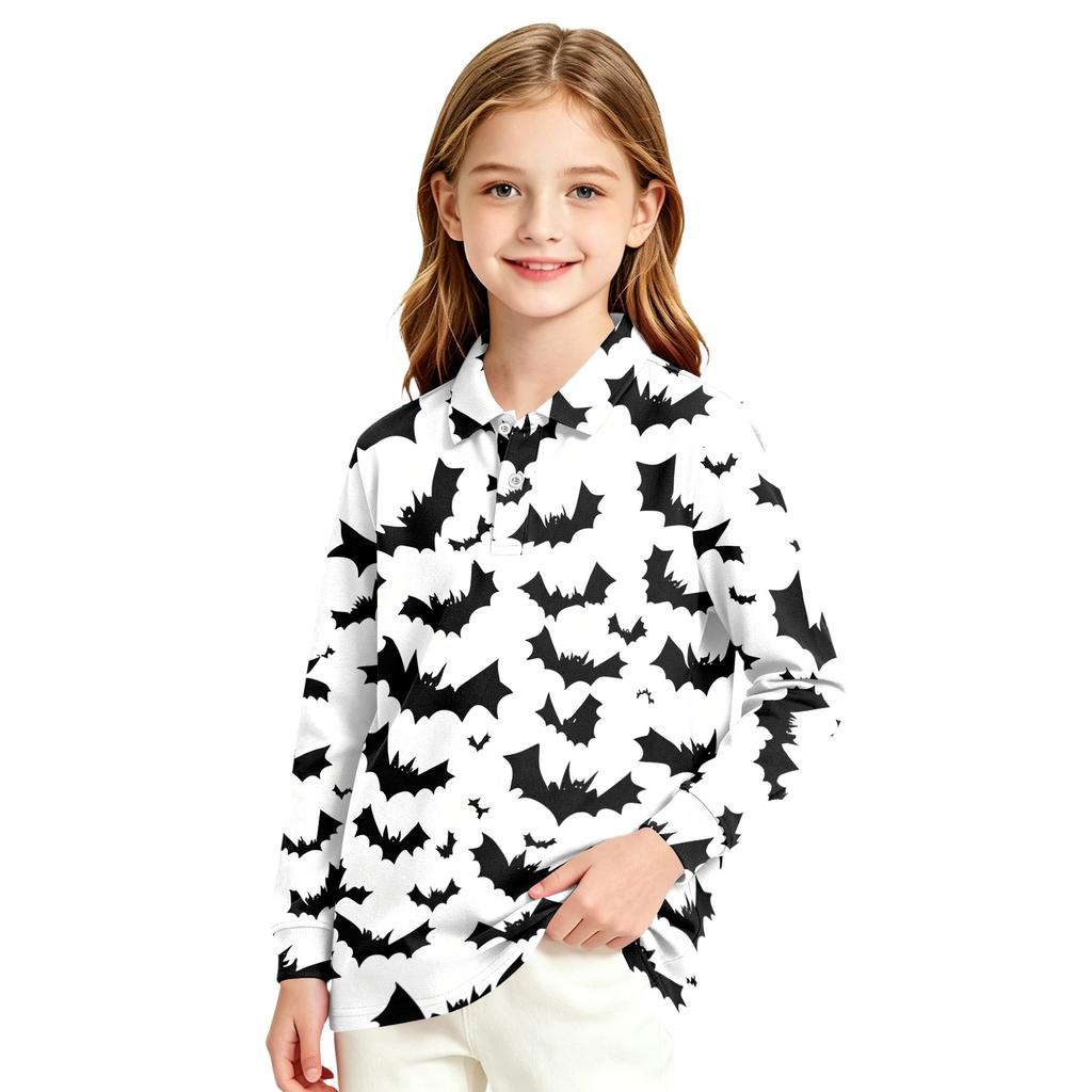 Girls' Long Sleeve Halloween Print School Uniform Blouse for Casual and Formal Wear