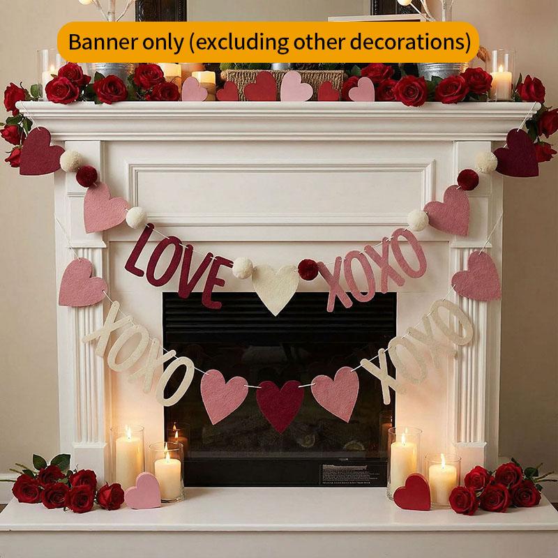 Neue Rot-Rosa Herz Filzblumen-Girlande Banner Für Valentinstag Hochzeit Verlobung Party Dekoration Und Heimdekoration