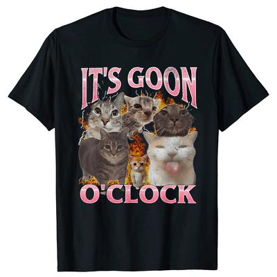 Lustiges IT's GOON O'CLOCK Katze Grafik T-Shirt Herren Damen Lässig Hip Hop Streetwear T-Shirt Baumwolle Kurzarm Übergroße Kleidung