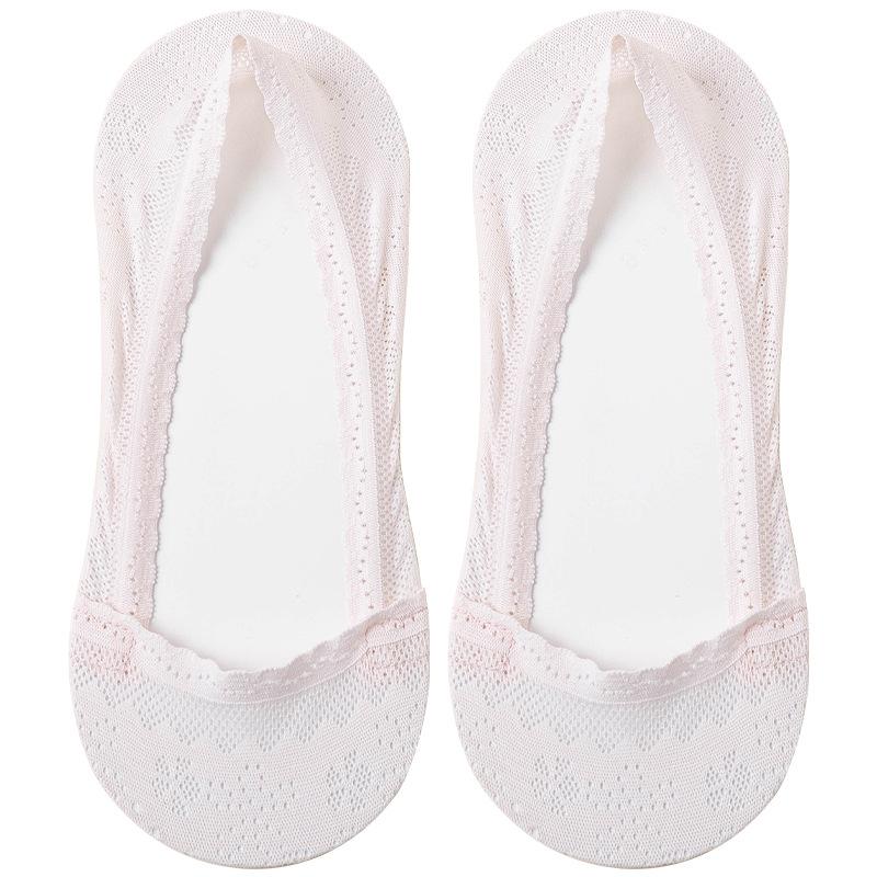 5 Pairs of Women's Summer Thin Ice Silk Cotton Sole Shallow Mouth Invisible Lace Mesh Non Slip Socks
