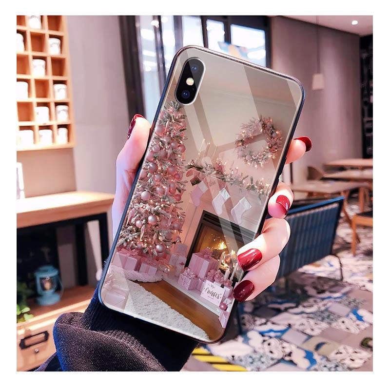 Santa Christmas Tree Glass Phone Case For iPhone 17 Pro Max Air 17 16 15 14 13 Pro Max 15 16 Pro 15Plus Case