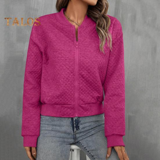 Damenjacke mit Rundhalsausschnitt, einfarbig, Reißverschluss, lockerer Thermo-Kurzmantel, elastische Bündchen, langärmelig, Pendeln, Dating, Frühling, Herbst, Wintermantel