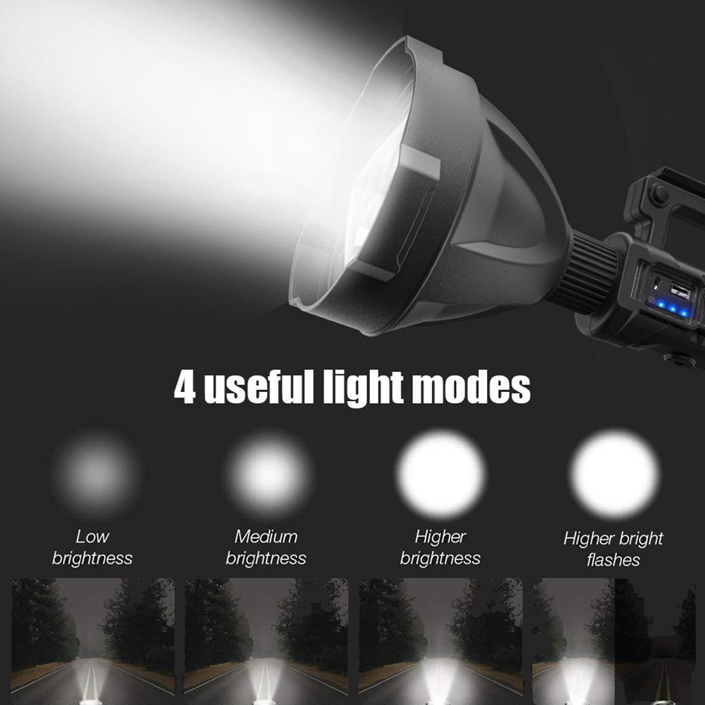 Rechargeable Spotlight Flashlight 4 Modes LED Super Bright Searchlight IPX5 Water Resistant Work Lights for Hiking