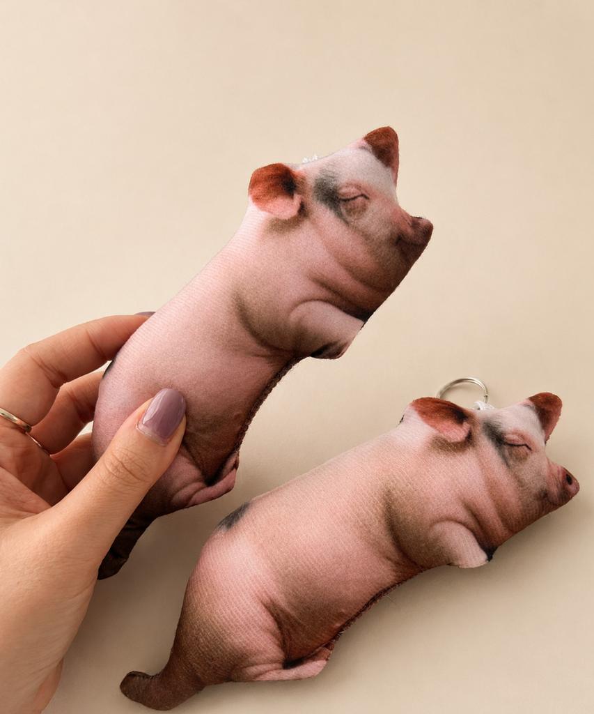 DEDERIT Funny Animal Real Pig Doll Keyring Bag