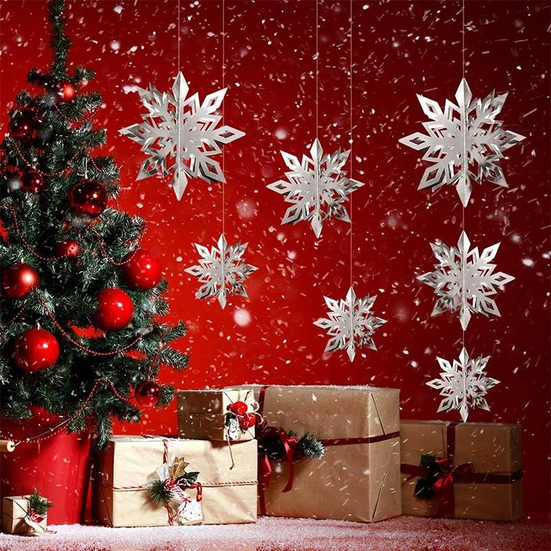 Christmas Snowflake Decor 6Pcs 3D Paper Snowflake Hanging Ornaments for Christmas Tree Winter Wonderland New Year Home Decor