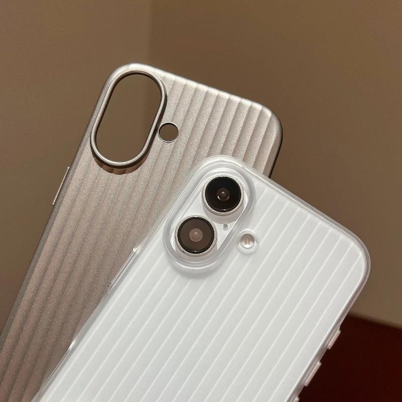 Luxury Natural Titanium Pc Case for For Iphone16 15 14 13 Pro Max Plus Electroplated Grating Corrugated Hard Back Cover Phone Case