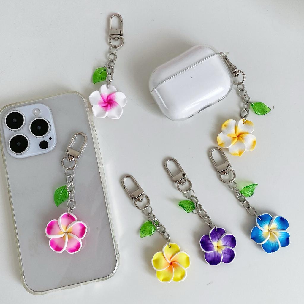 Sweet Frangipani Floral Pendant Keychain Cheerful Sunflower Key Ring Bag Decoration Gift For Women Girls Friend