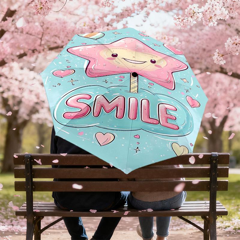 1pc smile star Automatic Open/Close Umbrella Compact Folding Umbrella with 8-Rib Shaft for Women/Men, Elegant Birthday1308S