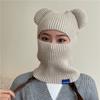 Cappello Pullover di Lana Autunno e Inverno Bambini Orecchie d'Orso Cappello Termico a Maglia Copricapo Antivento per Equitazione all'Aperto Sciarpa Integrata