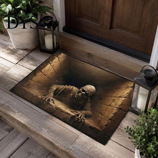 Non-slip Entrance Mat for Indoor 3D Halloween Rug, Spooky Skeleton Depth Pattern Durable Washable Door Rug Absorbent Front Bathroom Entryway