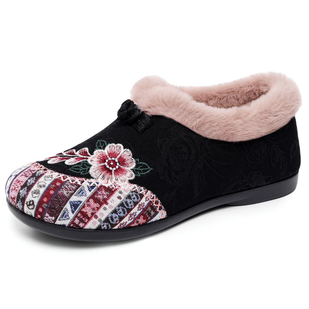 Cotton shoes women's new winter velvet thickened cotton shoes hair generation embroidered mother shoes casual shoes one foot cotton boots